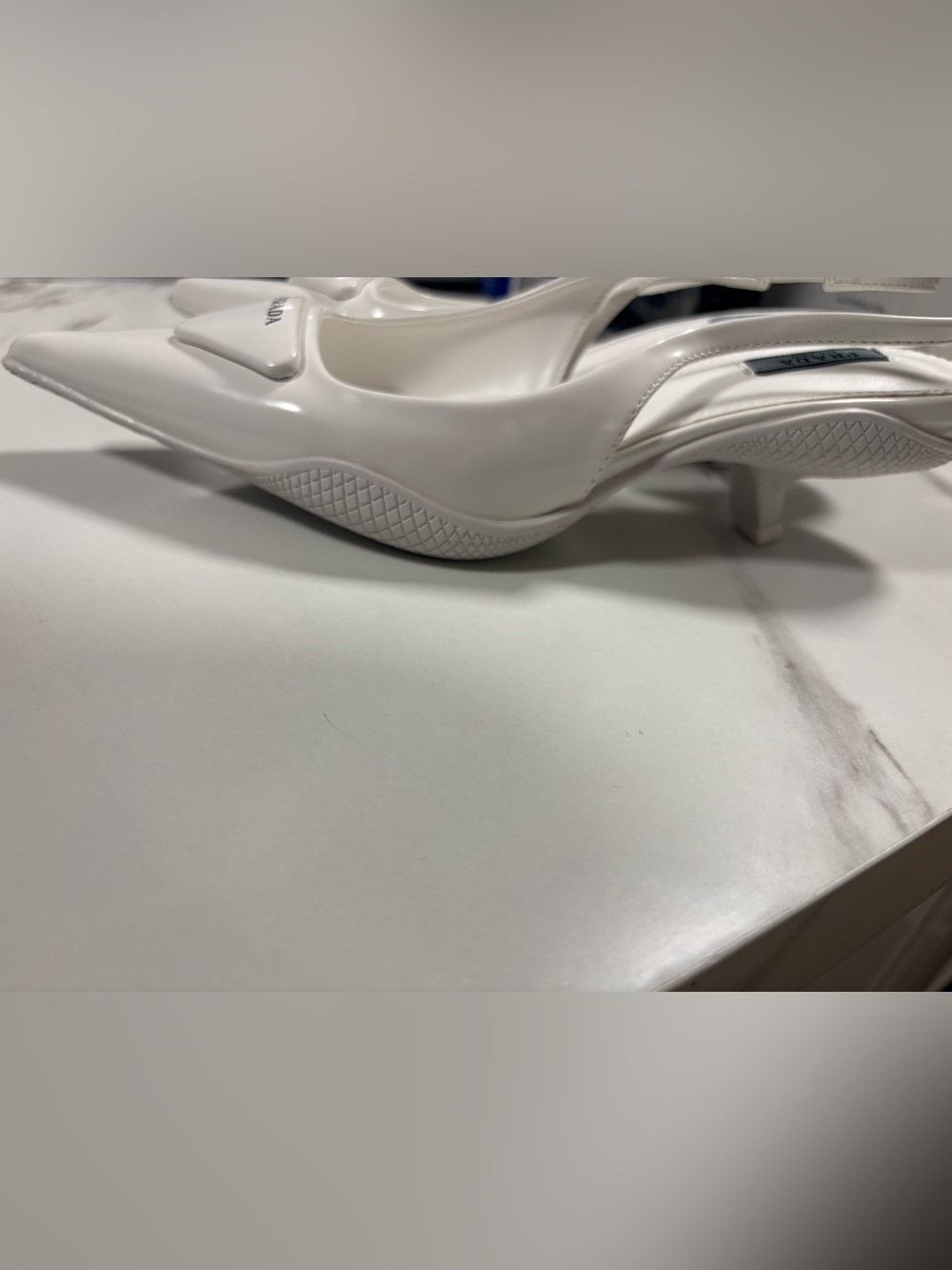Prada White Patent Slingback Pumps with Pointed Toe - Picture 4 of 5